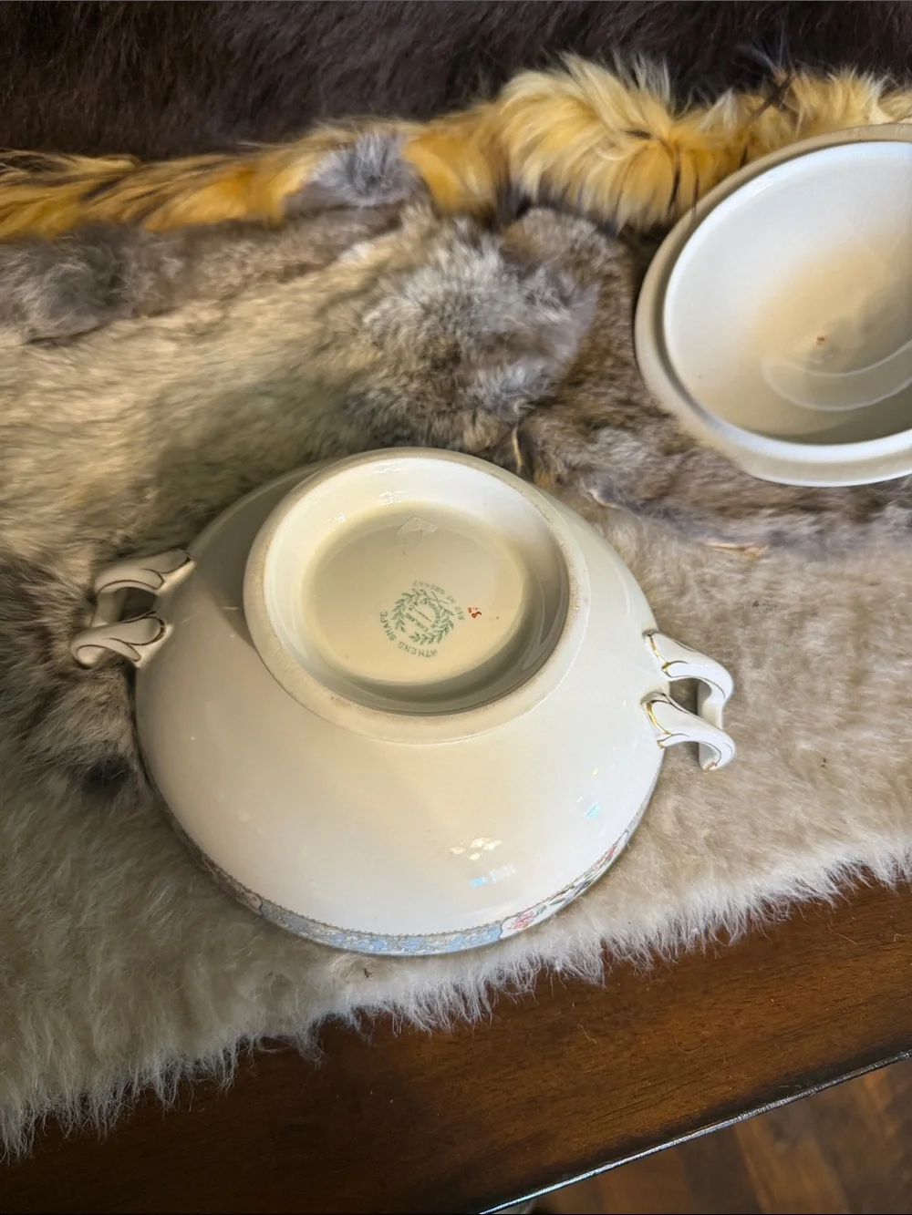 Cream Porcelain Covered Serving Bowl with Floral & Bird Motif (5240)
